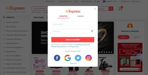 aliexpress registro popup