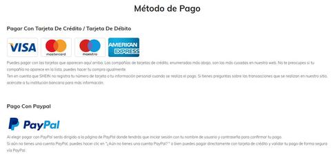 metodos de pago shein