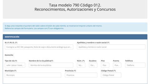 rellenar pago tasas modelo 790 012