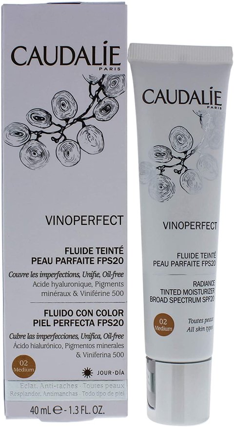 maquillaje oil free no comedogenico fluido con color vinoperfect de caudalie