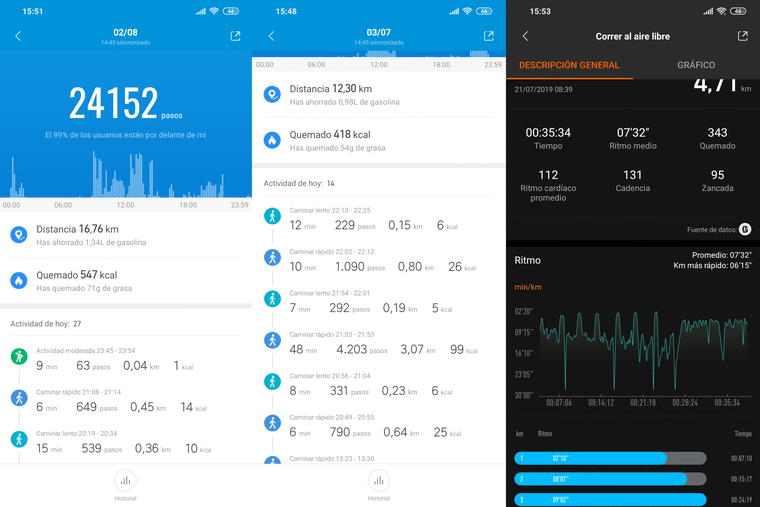 xiaomi mi band 4 mi fit actividades