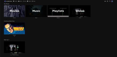 Pantalla de inicio de Jellyfin 12 con el diseño Modern