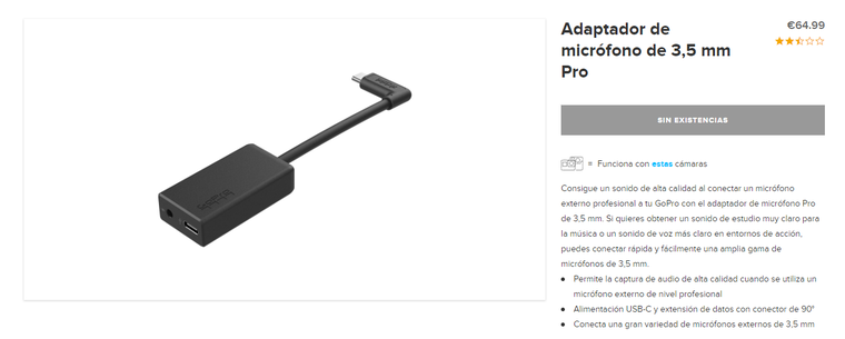 precio oficial adaptador microfono gopro