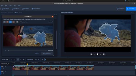 Efecto Object Mask de OpenShot 4.0 con puntos positivos y negativos sobre un sujeto