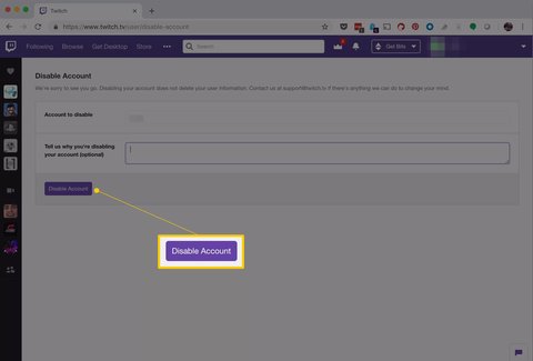 borrar cuenta twitch disable account