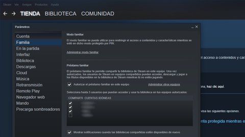 compartir juegos steam modo familia