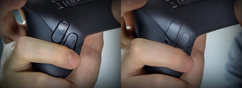 Manos sujetando el Razer Wolverine V4 Pro con los botones traseros magnéticos visibles