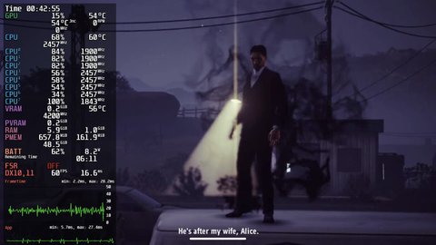 Juego en ejecución con el monitor de rendimiento de Steam mostrando uso de CPU, GPU, memoria y 60 FPS