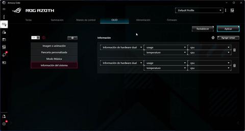 asus rog azoth personalizar pantalla