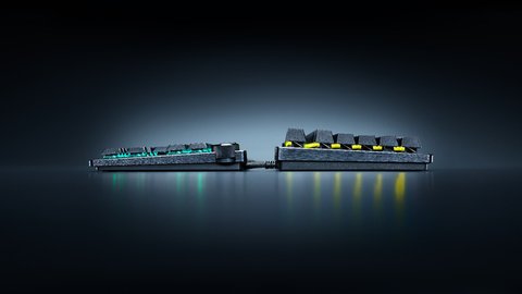 Vista de perfil del teclado Razer Huntsman V3 Pro Low-Profile, que muestra lo bajo que es