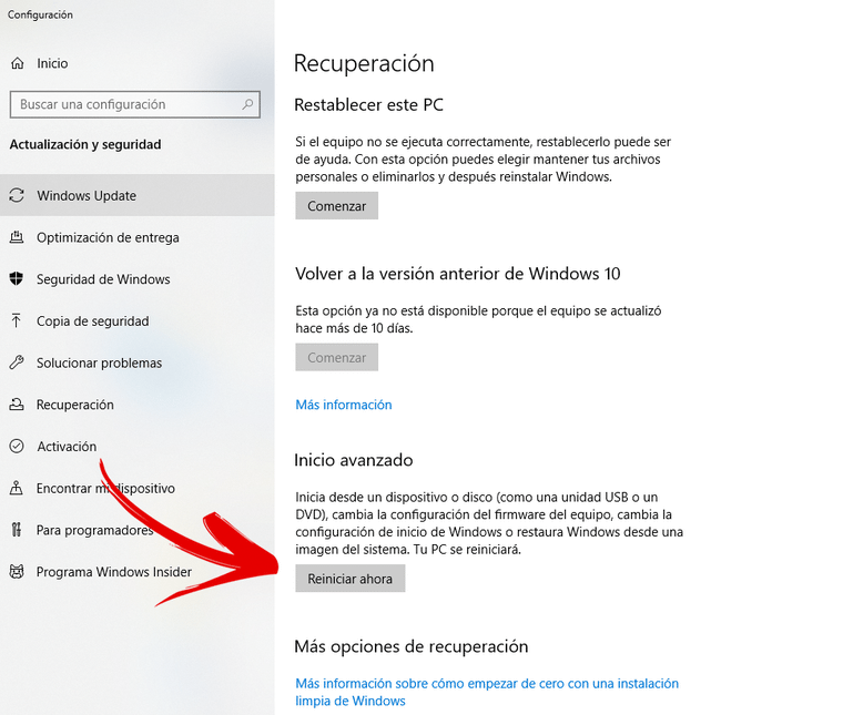 entrar bios desde windows reinicio avanzado