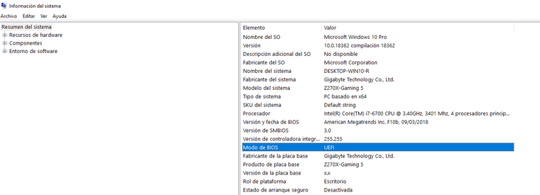 informacion sistema modo b i o s