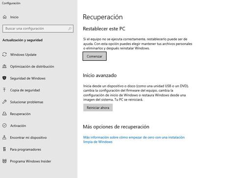 restablecer windows