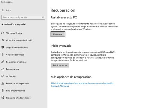 restablecer windows