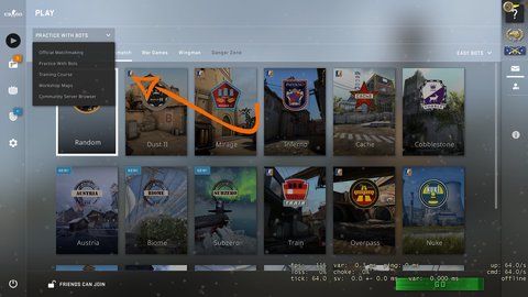 crear servidor lan csgo seleccionar bots