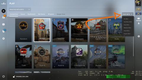 crear servidor lan csgo seleccionar dificultad
