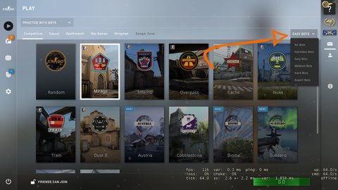 crear servidor lan csgo seleccionar dificultad