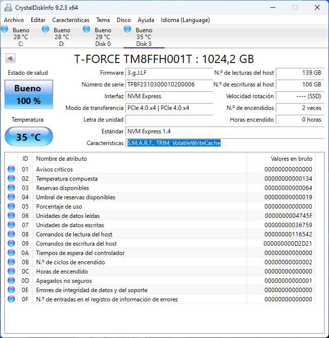 ssd m2 teamgroup t force g70 pro 1tb disk info64