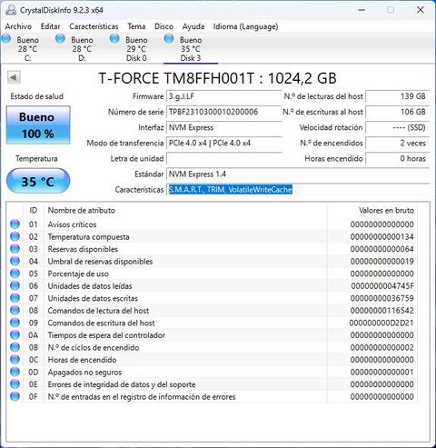 ssd m2 teamgroup t force g70 pro 1tb disk info64