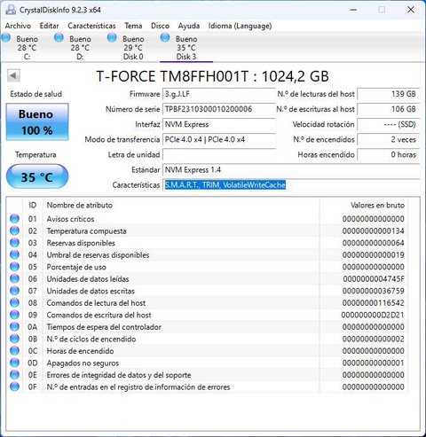 ssd m2 teamgroup t force g70 pro 1tb disk info64