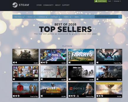 los juegos más vendidos de steam en 2018