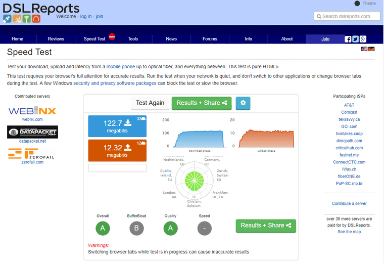 test velocidad dslreports