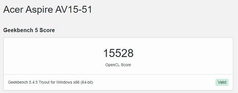 acer aspire vero av15 51 geekbench 5 4 gpu