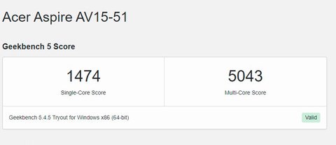 acer aspire vero av15 51 geekbench 5 4