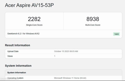 acer aspire vero av15 53p geekbench 6 equilibrio