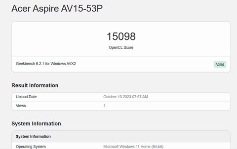 acer aspire vero av15 53p geekbench 6 gpu