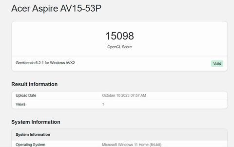 acer aspire vero av15 53p geekbench 6 gpu