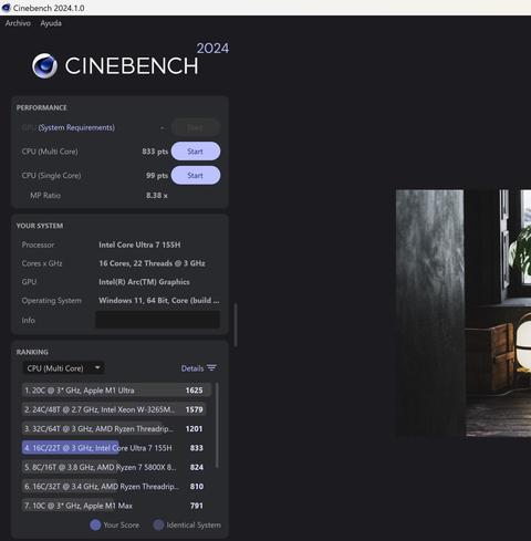 rendimiento cinebench 2024