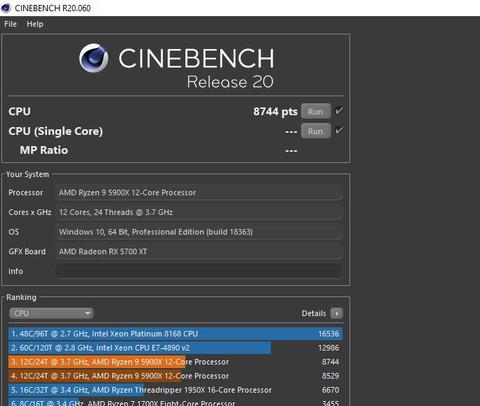 5900 x puntuacion cinebench