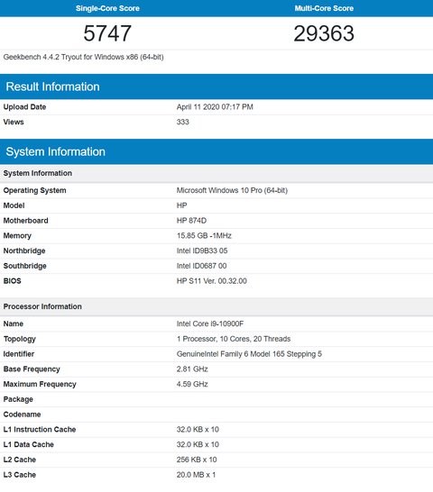 rendimiento core i9 10900 f