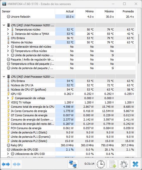 msi cubi n adl 008beu temperaturas