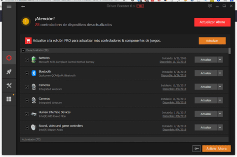 actualizar descargar drivers con iobit driver booster actualizando