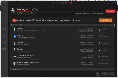 actualizar descargar drivers con iobit driver booster descargando