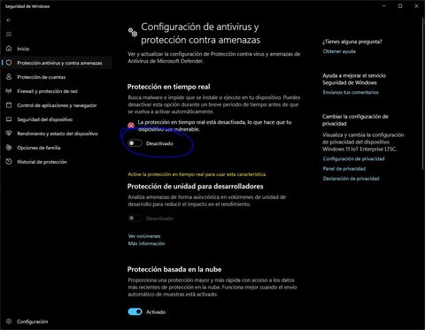 desactivar proteccion tiempo real