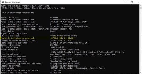 como comprobar antiguedad instalacion windows