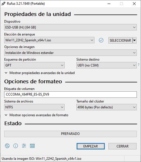 seleccionar iso