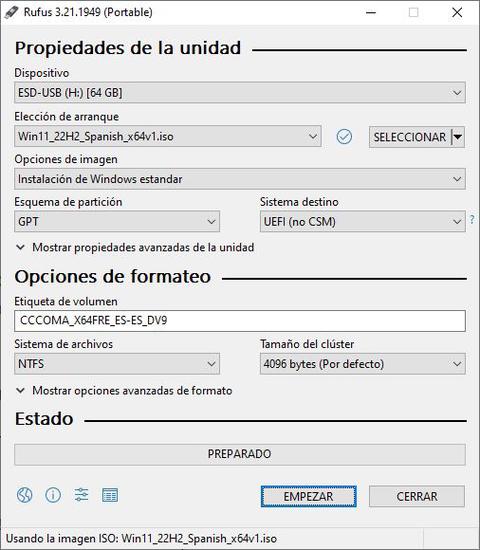seleccionar iso