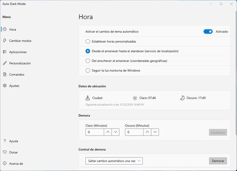 como poner modo oscuro claro automaticamente en funcion de la hora activamos
