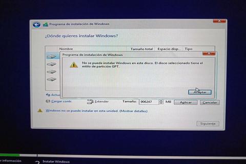 error instalacion no se puede instalar este disco estilo de particion gpt