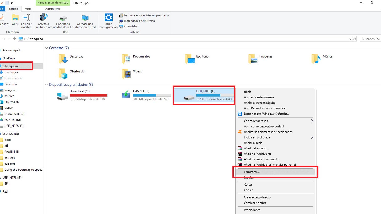 como formatear windows 10 usb