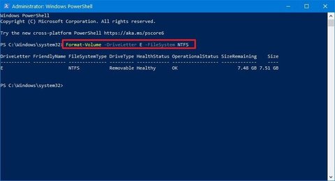 formatear pendrive en windows 10 usando powershell