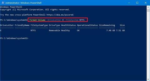 formatear pendrive en windows 10 usando powershell