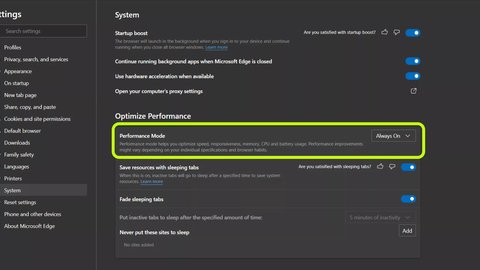 navegador microsoft edge modo rendimiento optimizar recursos