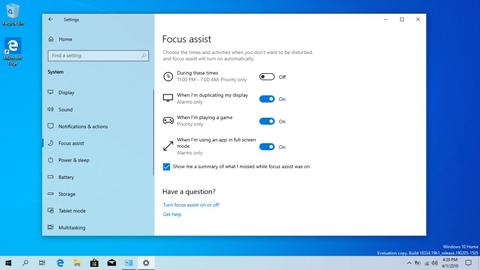 novedades actualizacion 1903 19 h1 windows 10 focus assist
