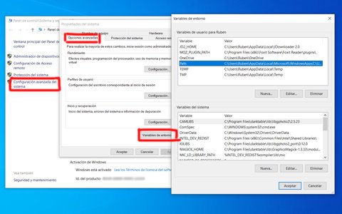 configurar variables entorno windows