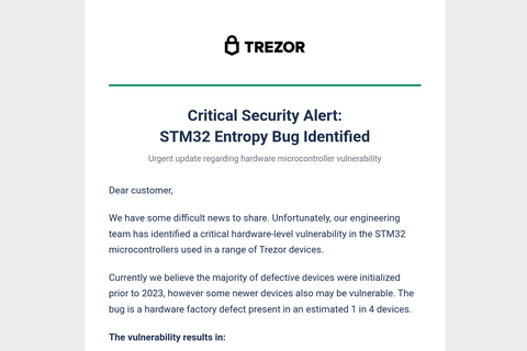 correo falso de trezor sobre los chips stm32